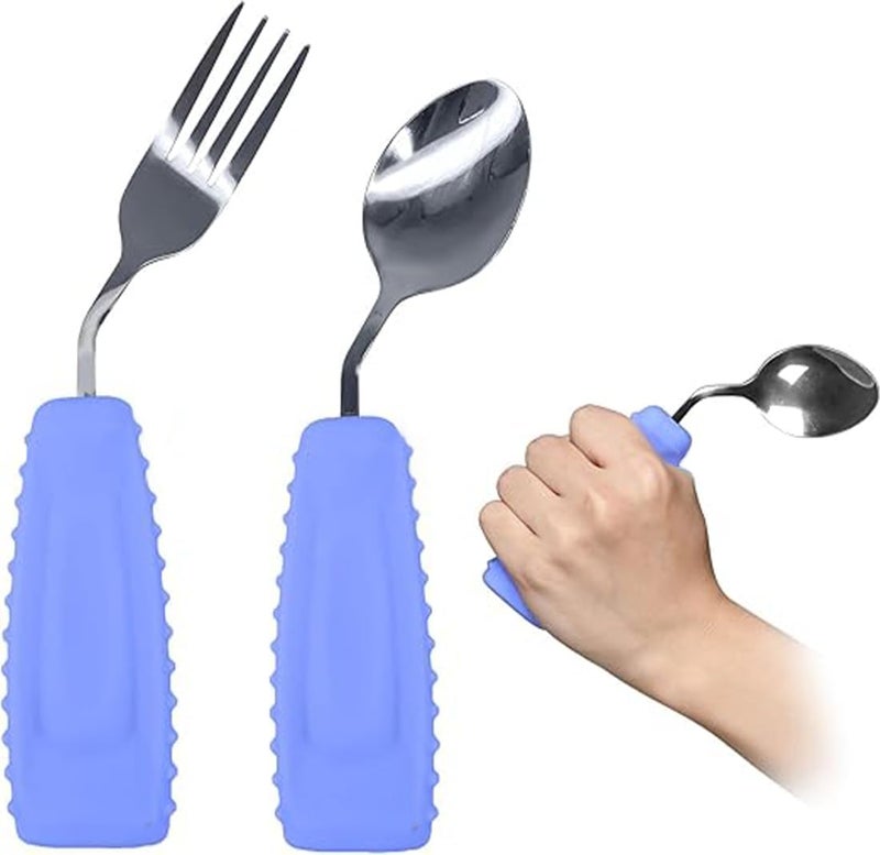 Ehucon Adaptive Utensils,Parkinson’s Spoon, Handicap Aid, Angled Silverware Spoon and Fork Set for Elderly, Arthritis, Dementia, Disable, Handicapped Hands(Left Hand,Pack of 2,Purple) - Image 1